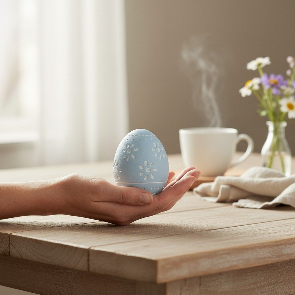 Festive Voice Easter Egg Floral Etched 3in Blue New 1pc Decorative